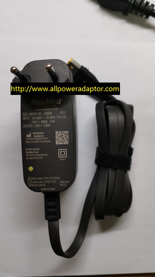 New RESMED 20W R380-7447 +24V 0.83A 380006 AC/DC ADAPTER POWER SUPPLY - Click Image to Close